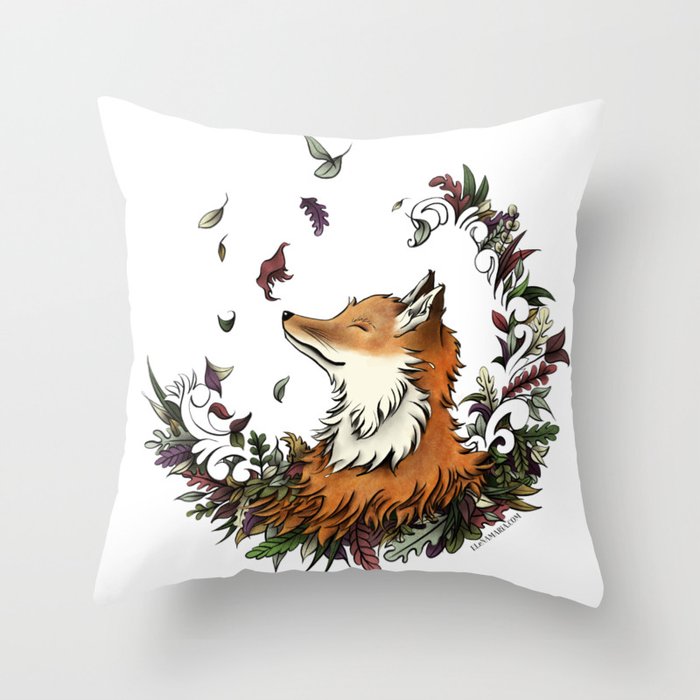 Fall Fox Flora Throw Pillow