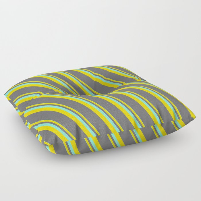 Aquamarine, Yellow, and Dim Gray Colored Lined/Striped Pattern Floor Pillow