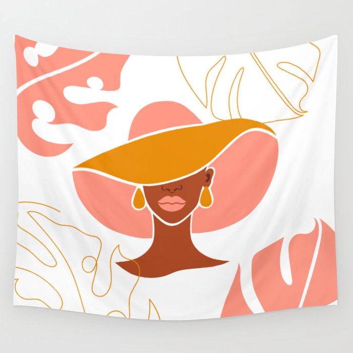 Beautiful afro women in a flat and line art style. On white background.  Wall Tapestry