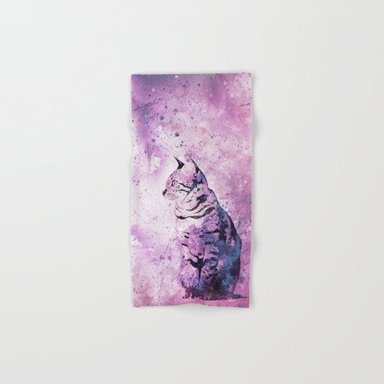 pink Watercolor Cat Art Hand & Bath Towel