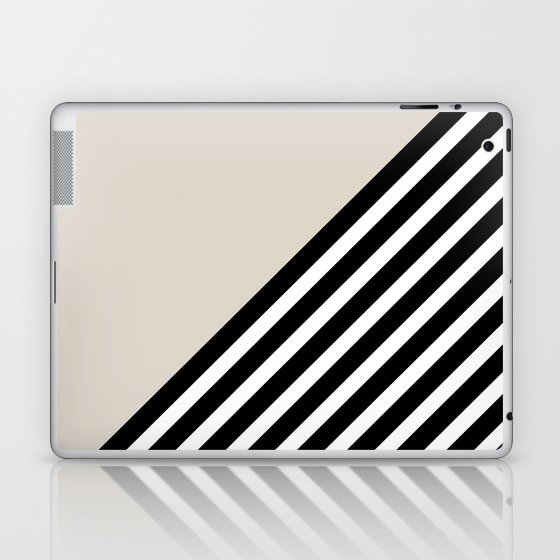Geometric Art Color Block and Stripes in Ivory, Black and White Laptop & iPad Skin
