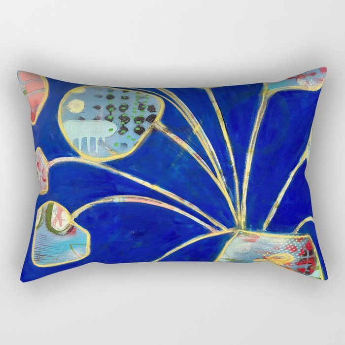 Bright Blue Flower Pot Rectangular Pillow