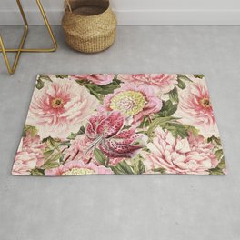 Vintage & Shabby Chic Floral Peony & Lily Flowers Watercolor Pattern Rug