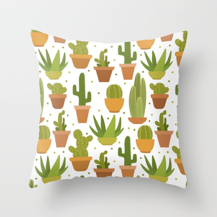 Cactuses white pattern Throw Pillow by Julia Badeeva Society6