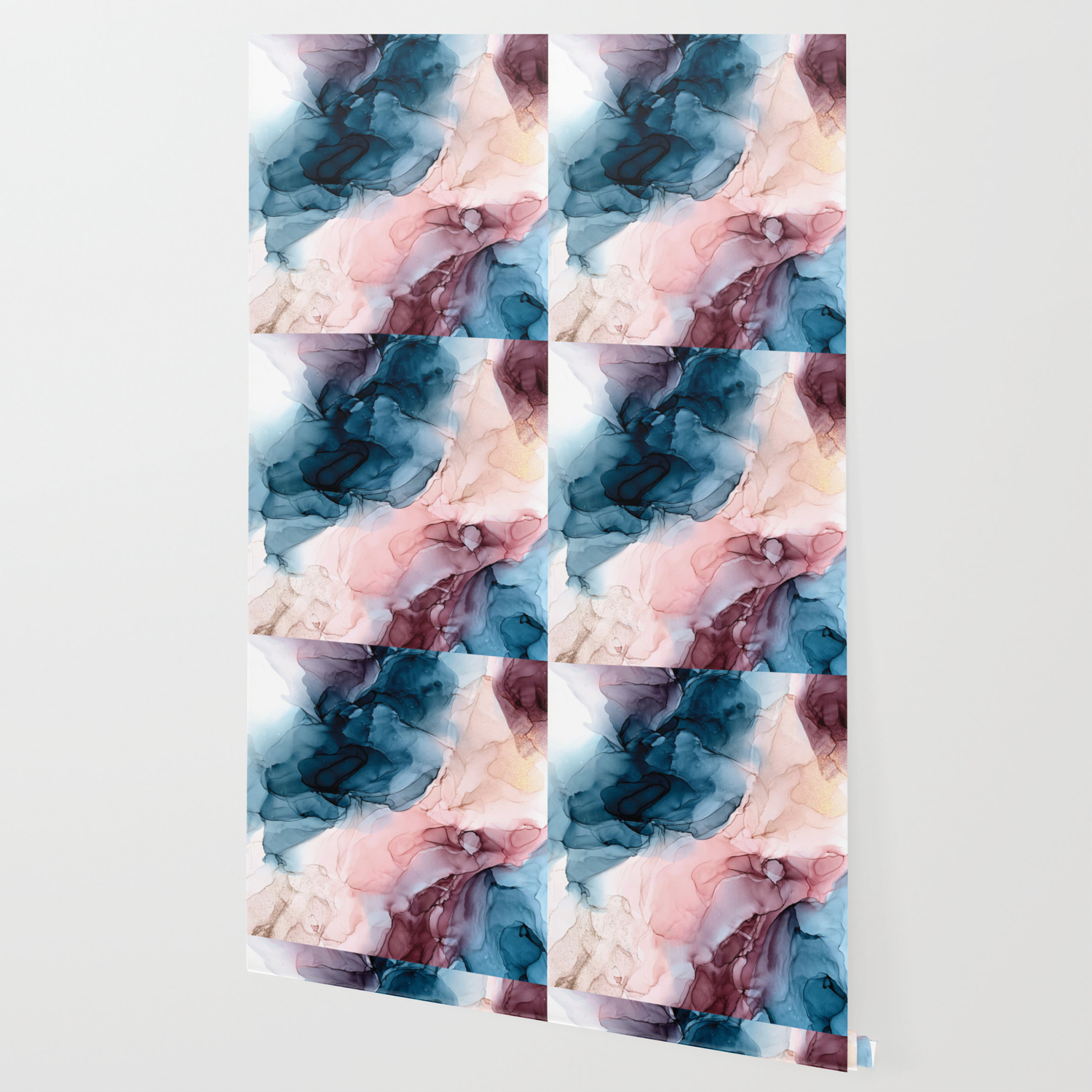 Pastel Plum Deep Blue Blush And Gold Abstract Painting Wallpaper By Elizabethschulz Society6