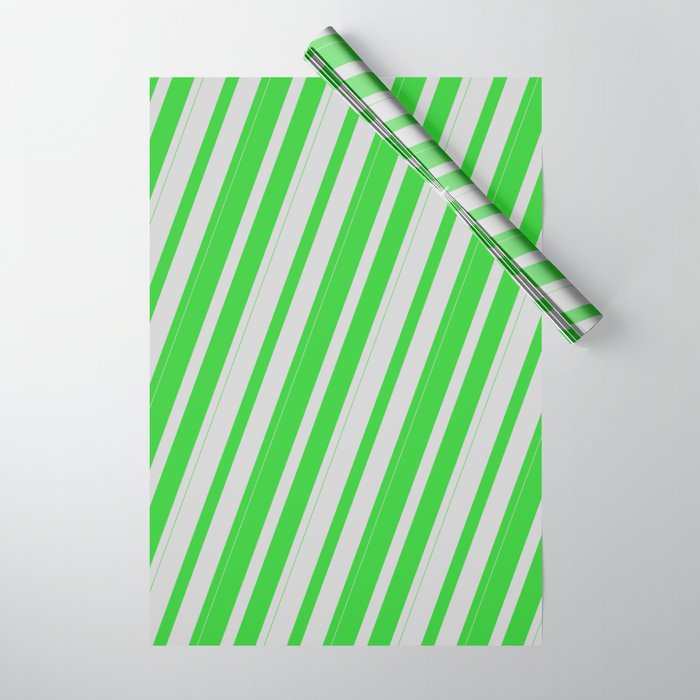 Lime Green & Light Grey Colored Lines Pattern Wrapping Paper