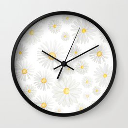 white daisy pattern watercolor Wall Clock