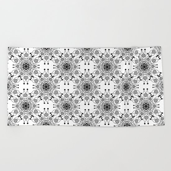 Black lace print elegant ornament Beach Towel