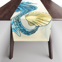 Blue Ocean life with Seahorses, Corals and Chells Table Runner