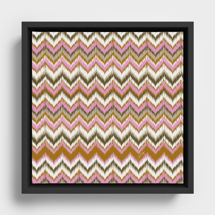 8-Bit Ikat Pattern – Ochre & Pink Framed Canvas