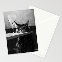 The Nightwatch Cat at the Absinthe bar black and white photograph / art photography Stationery Card