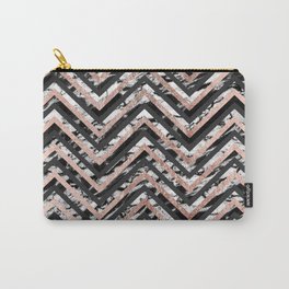Black and White Marble and Rose Gold Chevron Zigzag Carry-All Pouch