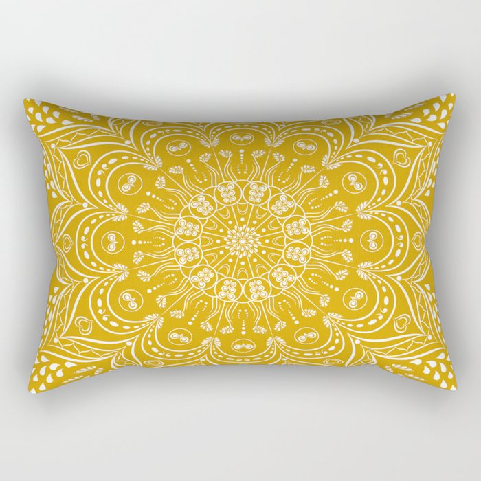 Boho Mustard Yellow Mandala Rectangular Pillow