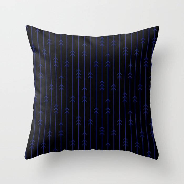 Minimal classic blue arrows and lines on black Throw Pillow