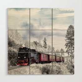 Vintage train,snow,winter art Wood Wall Art