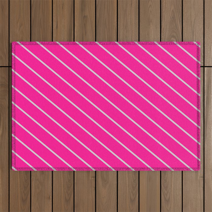 Deep Pink & Light Gray Colored Pattern of Stripes Outdoor Rug