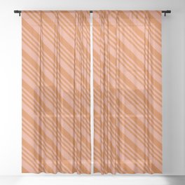 [ Thumbnail: Dark Salmon & Chocolate Colored Lined Pattern Sheer Curtain ]