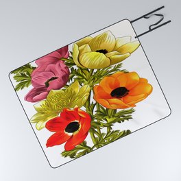 Anemone Windflower Botanical Art Picnic Blanket