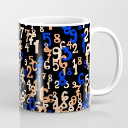 Falling numbers abstract background. Abstract background of color numbers. Pattern of randomly distributed numbers from zero to nine in color.  Mug
