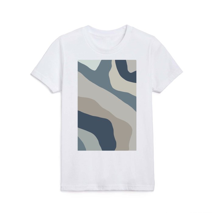 Organic Forms Modern Abstract Pattern in Neutral Blue Gray Tones Kids T Shirt