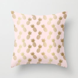 Pink & Gold Pineapples Pattern Throw Pillow
