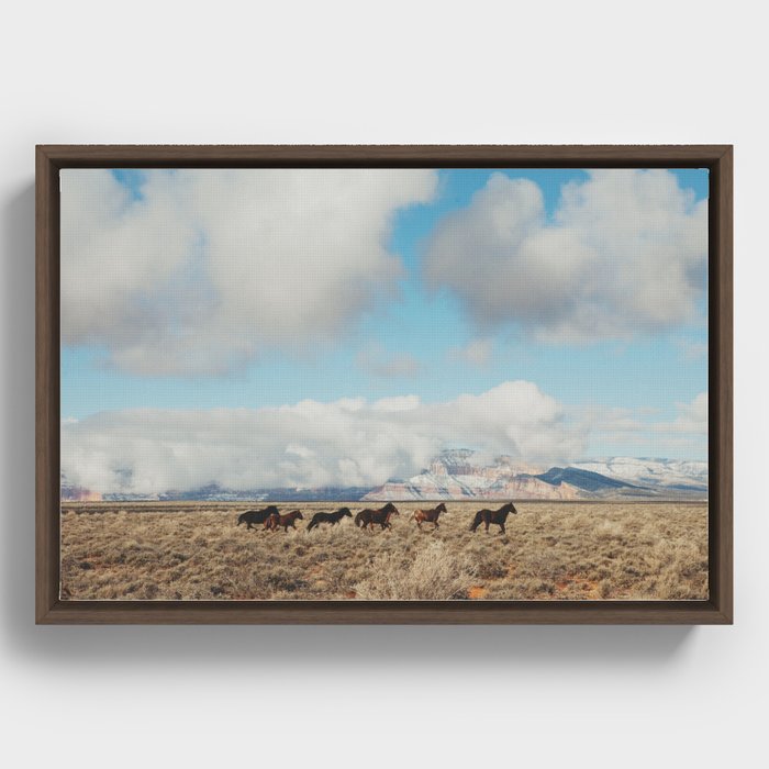 Running Reservation Horses Framed Canvas