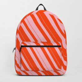 [ Thumbnail: Pink and Red Colored Lined Pattern Backpack ]