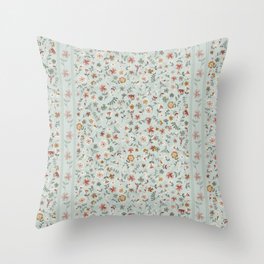 crafted heritage vintage flowers and cross stitches stripe on mint  Throw Pillow