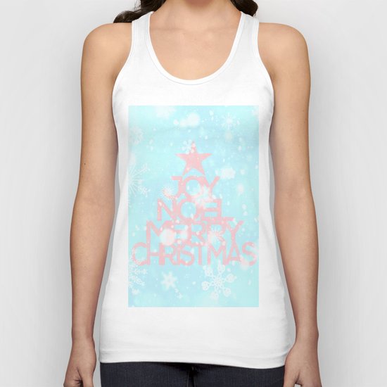 Joy,Noel,Merry Christmas and Star pattern - pink on aqua Unisex Tank Top