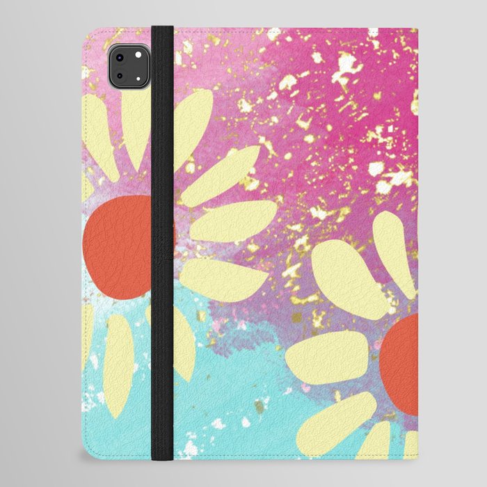 Retro Floral Pink and Blue With Glitter  iPad Folio Case