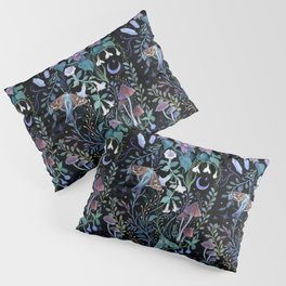 Night Garden Pillow Sham | Lily, Lunar, Mushroom, Floral, Painting, Insect, Illustration, Garden, Crystal, Dark 
