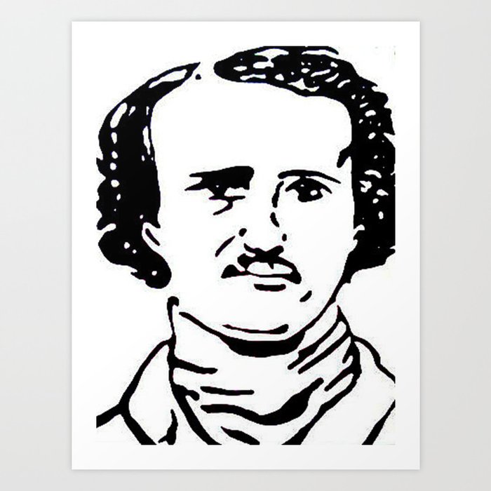  Edgar Allan Poe Black and White Portrait Poet Witter   Art Print