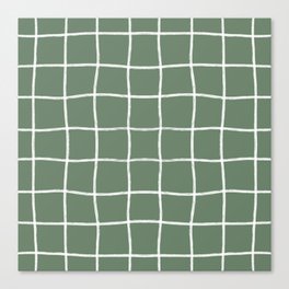 Hand Drawn Windowpane Textured Grid (white/sage green) Canvas Print