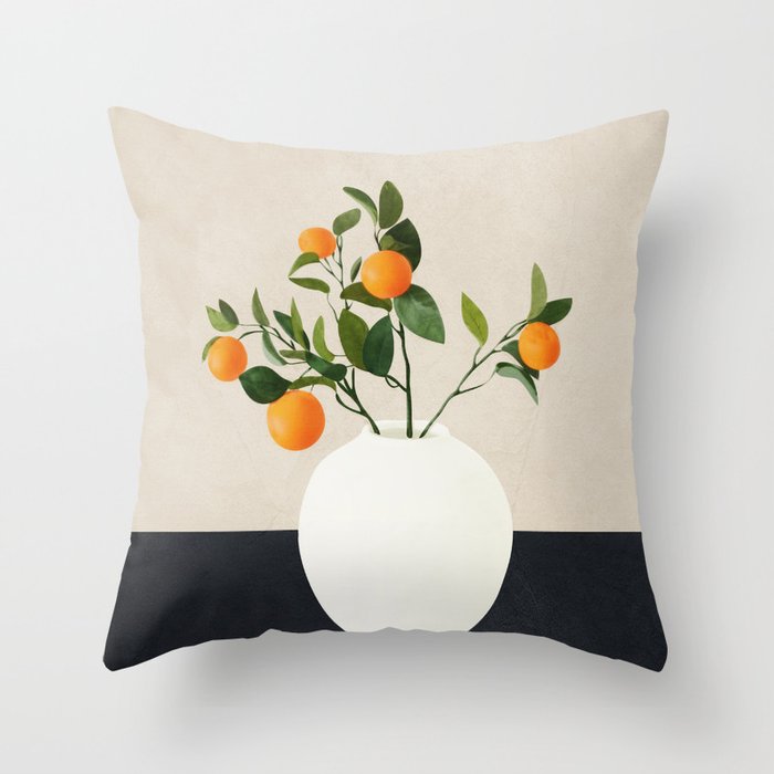  Orange Tree Branch in a Vase 01 Throw Pillow
