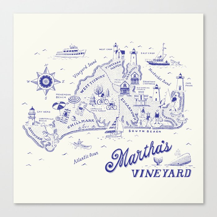 Martha's Vineyard Map Canvas Print