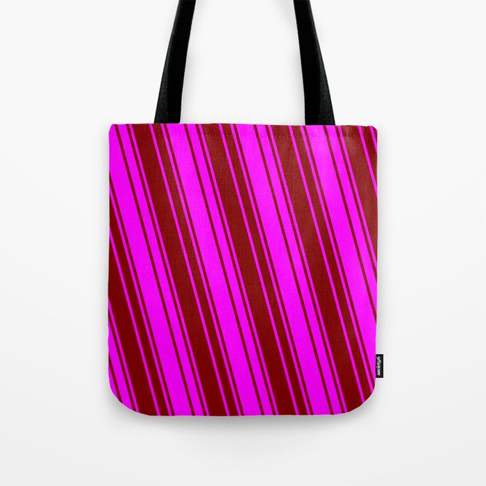 Maroon & Fuchsia Colored Stripes/Lines Pattern Tote Bag