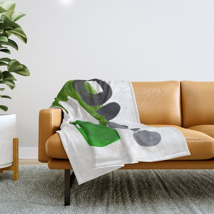Mid Century Vintage 70's Design Abstract Minimalist Colorful Pop Art Olive Green Dark Green Grey Throw Blanket