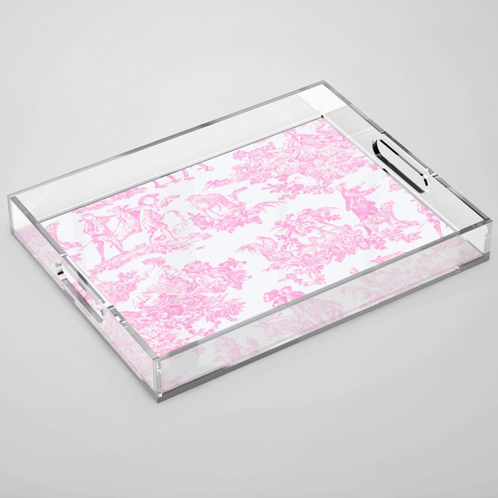 Pink Toile De Jouy Print Acrylic Tray