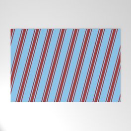 [ Thumbnail: Light Sky Blue & Brown Colored Striped/Lined Pattern Welcome Mat ]