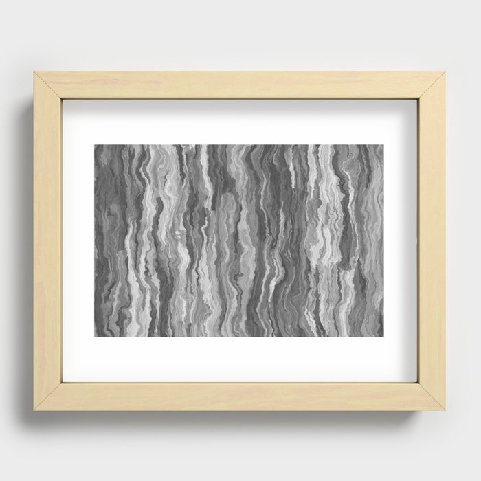 Digital Abstract Striped Watercolor Painting Light, Mid-tone and Dark Gray / Grey Recessed Framed Print