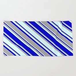 [ Thumbnail: Blue, Dark Grey & Light Cyan Colored Pattern of Stripes Beach Towel ]