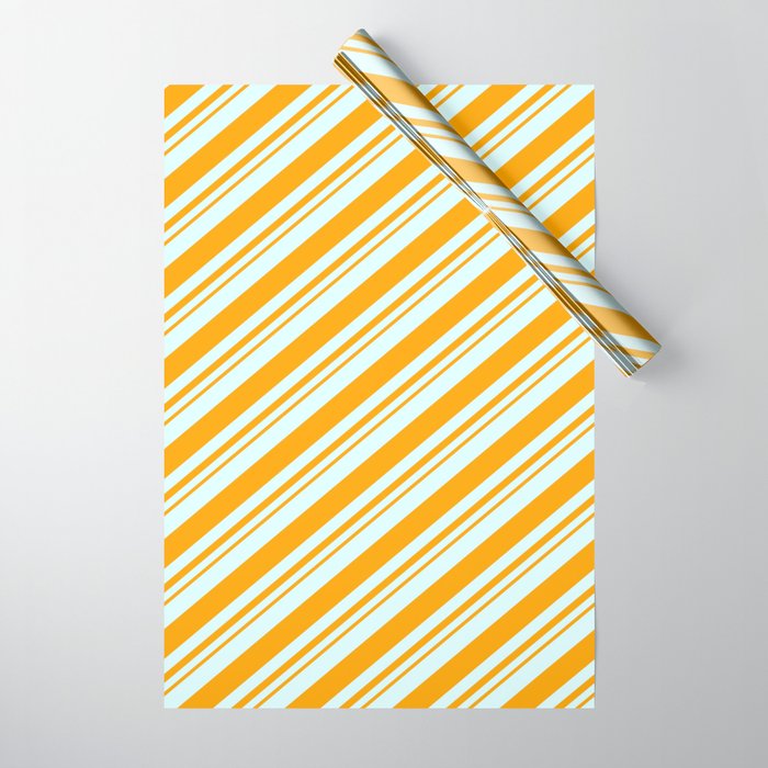 Light Cyan and Orange Colored Lined/Striped Pattern Wrapping Paper
