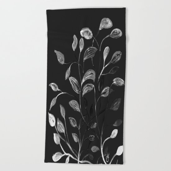 Red and Green Leaves! Monochrome Black and White and Grey Beach Towel