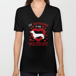 Dog Animal Hearts Day Dachshund My Valentines Day V Neck T Shirt