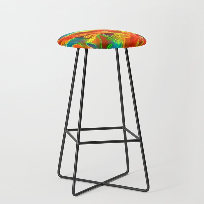 Blazing Neon Rainbow Flames - red gold blue turquoise multicolor flame swirls Bar Stool