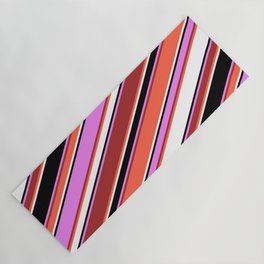 [ Thumbnail: Eye-catching Violet, Brown, Red, White & Black Colored Striped/Lined Pattern Yoga Mat ]