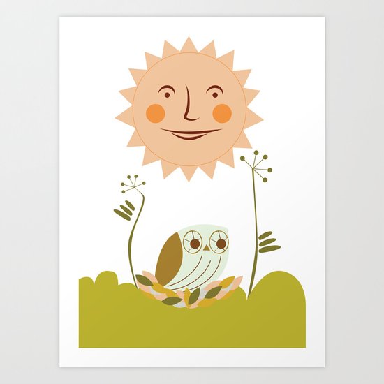 Owl sun Art Print