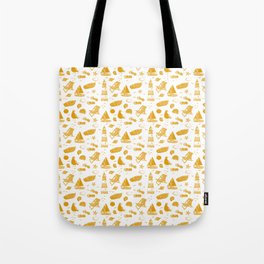 Mustard Summer Beach Elements Pattern Tote Bag