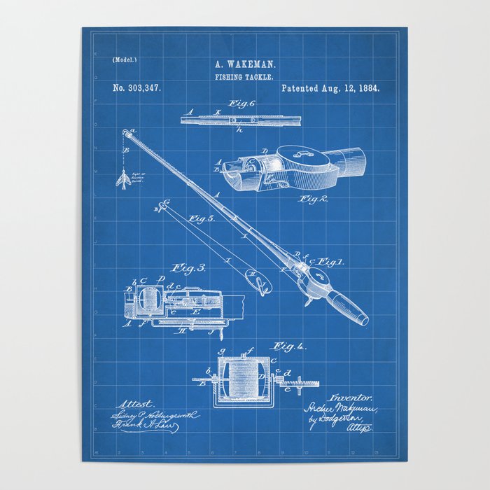 Fishing Rod Patent - Fishing Art - Blueprint Poster by Patent