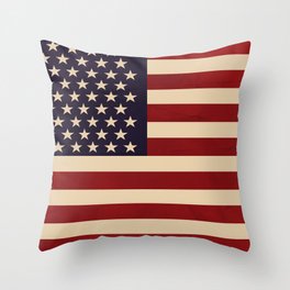 American Flag Vintage Americana Red Navy Blue Beige Throw Pillow